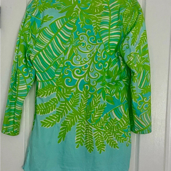 Lillly Pulitzer Tunic Ciara Leaf Print Green Blue Cotton Size M - Picture 3 of 4